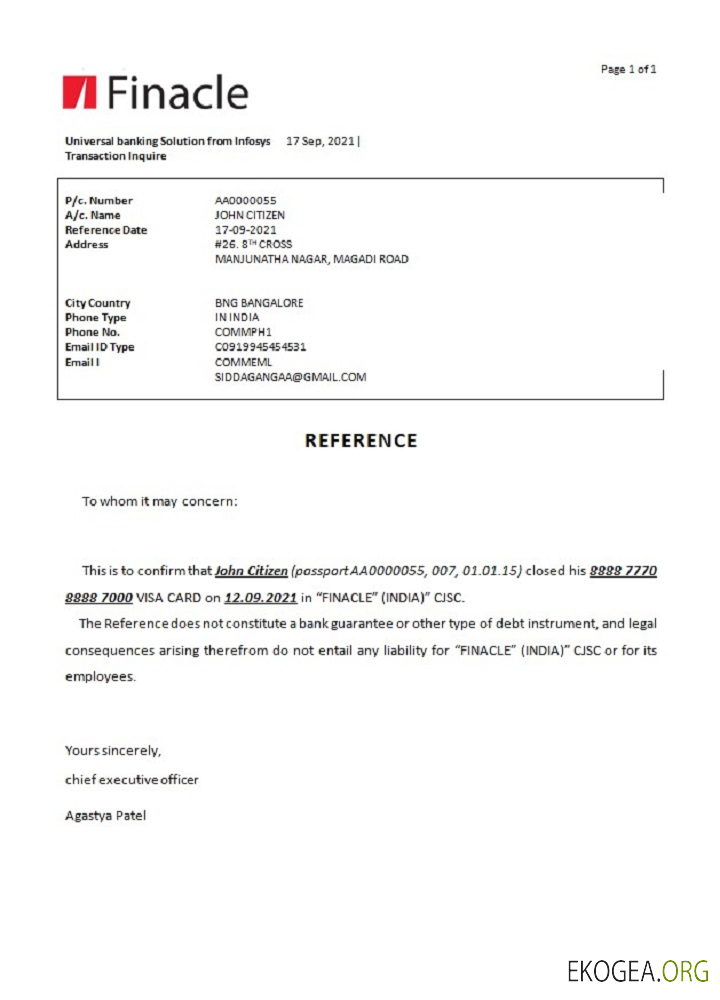 Référence India , Finacle bank , closure